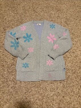 SO Gray Knit Cardigan with Pink & Blue Floral Accents